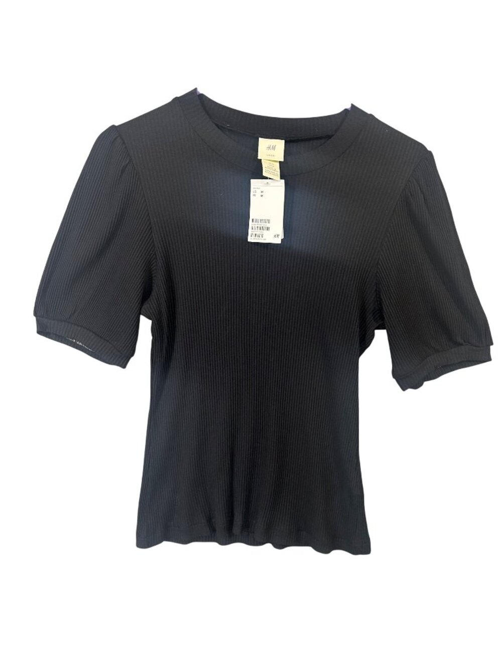 L.O.G.G. by H&M Women's Black Ribbed Puff Sleeve Top Size M New With Tags